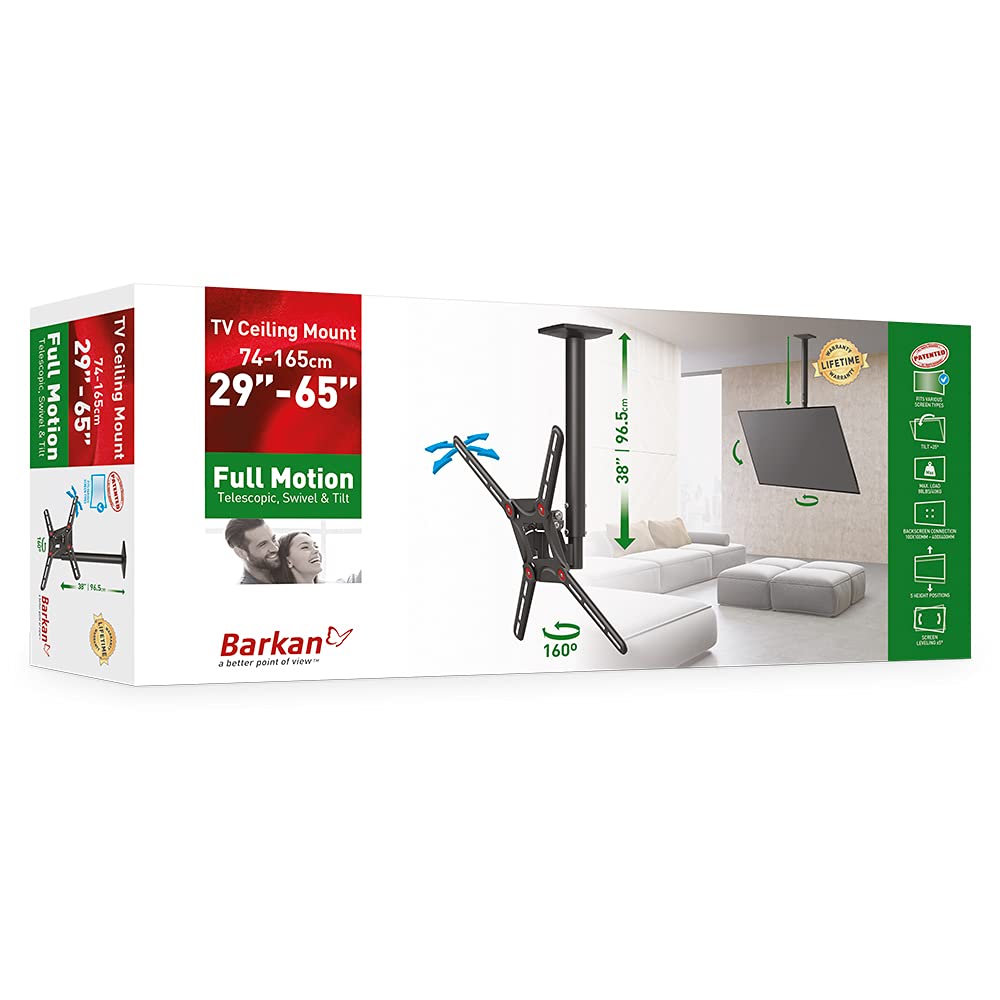 Barkan 38'' Long TV Ceiling Mount, 13-65 inch Full Motion - 3 Movement Flat/Curved Screen Bracket, Holds up to 88lbs, Telescopic Height Adjustment, Fits LED OLED LCD - Image 7