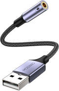 MOSWAG USB to 3.5mm Jack Audio Adapter External Stereo Sound Card | Mic TRRS, no driver required, Nylon Braided, USB to Aux Compatible with Windows PC Laptop Mac Linux Speaker PS4, 7.84 Inch by MOSWAG