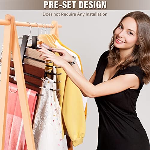 HUITEM Space Saving 6 Tier Pant Hangers, Anti-Slip, Stainless Steel, 2 Pack, Black - Image 4