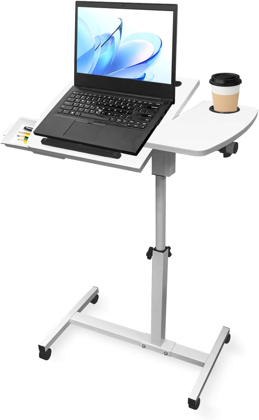 Medical Adjustable Overbed Bedside Table with Wheels & Cup Holder by SEHAUSEU