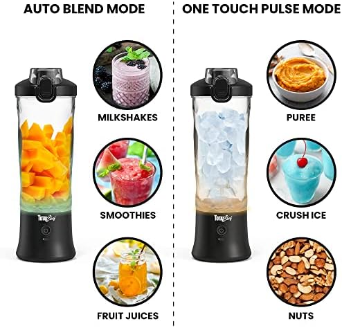 Total Chef Portable Blender - For Smoothies & Protein Shakes, USB Rechargeable Cordless Mini Travel Mixer, Personal Juicer, Ice Crusher, Blender Bottle, Mini Licuadora Portatil, 20oz, Black - Image 5