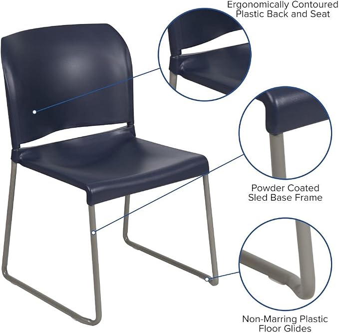 Flash Furniture Hercules Stack Chair, Gray | Sled Base, Powder Coated, Contoured, 880 LBS. Weight Capacity - Image 4