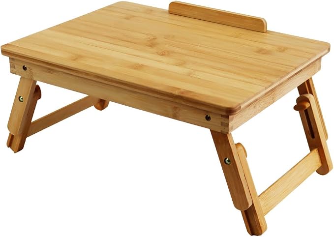 WKWKER Bamboo Laptop Desk with Folding Legs Tilting Surface Workstation Table Adjustable Laptop Stand Bed Tray for tv Sofa Study Computer Ipad Book (Natural) - Image 7