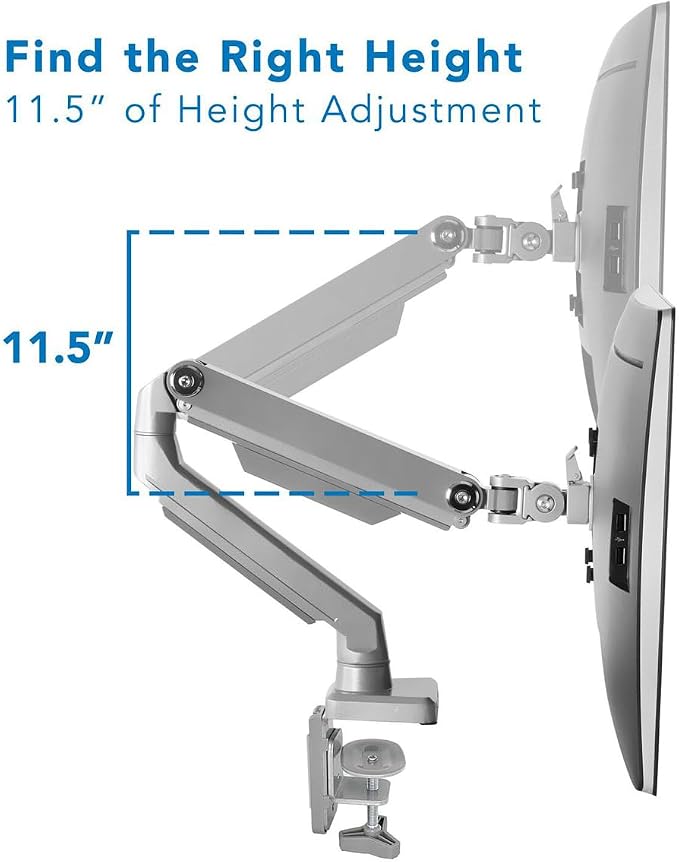 Mount-It! Single Monitor Arm Desk Mount, Mechanical Spring Height Adjustable Monitor Stand for 13–32 Inch Screens up to 17.6 lbs, VESA 75x75 & 100x100, C-Clamp & Grommet - Image 6