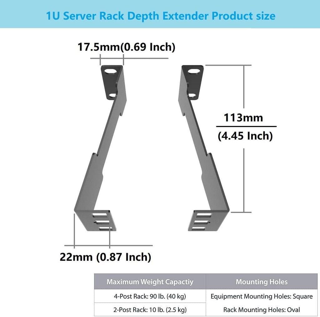 1U Server Rack Depth Extender - 4-Inch/10 cm Deep - Image 2