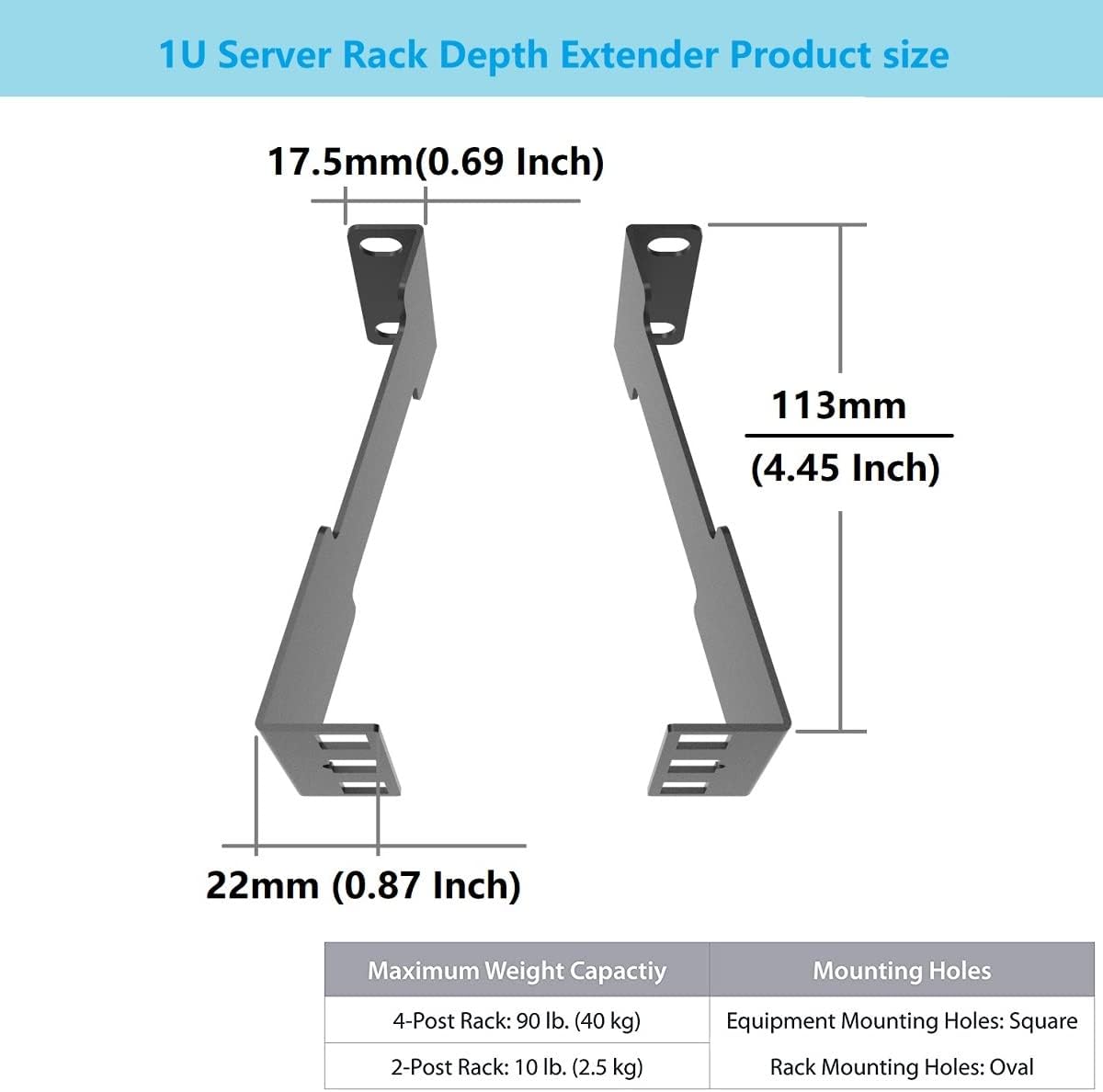 1U Server Rack Depth Extender - 4-Inch/10 cm Deep - Image 2