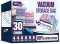 30 Combo Vacuum Storage Bags, Vacuum Seal Bags for Clothing and Bedding | Various Size, Airtight Triple Seal, Save 80% Space, Hand Pump, Work with Vacuum, Double Zip, Reusable, Easy to Use by HIBAG