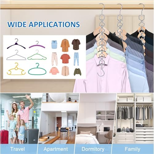 Space Saving Hangers for Clothes 6 Pack Sturdy Metal Hangers Heavy Duty | Magic Clothes Space Saver Hanger Organizer with 360° Swivel Hook, Closet Organizers and Storage Dorm Room Essentials Silver - Image 3