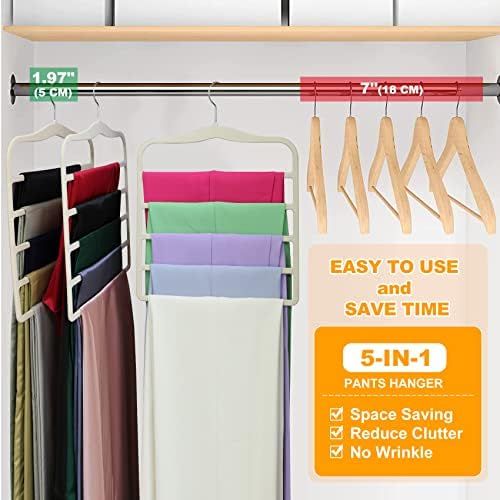 Closet Organizers and Storage, 5 Pack Velvet Pants-Hangers-Space-Saving | Non Silp 5 Tier Clothes-Hanger for College-Dorm-Room-Essentials, Closet-Storager for Jeans Scarf Hanger, Home Organization - Image 6