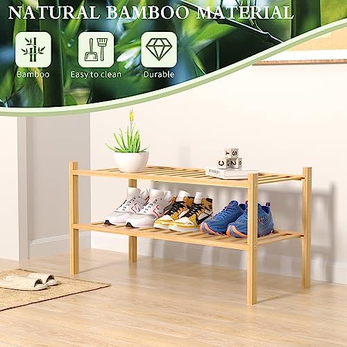 ROMGUAR CRAFT 2 Tier Bamboo Shoe Rack for Closet Free Standing Wood Shoe Shelf for Entryway Small Space Stackable 27"x11"x13" (Natural) | Free Standing Shoe Shelf Storage Organizer for Entryway Small Space Stackable - Image 6