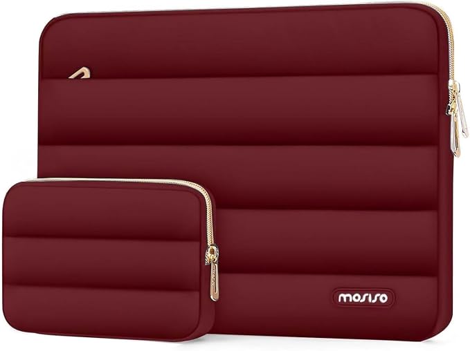 MOSISO Laptop Case 13.3 inch,13-13.3 inch Puffy Laptop Sleeve Carrying Case | Compatible with MacBook Neo/Air 13.6/Pro 13/14, HP Dell ASUS Lenovo, Polyester Horizontal Bag with Small Case, Red by MOSISO