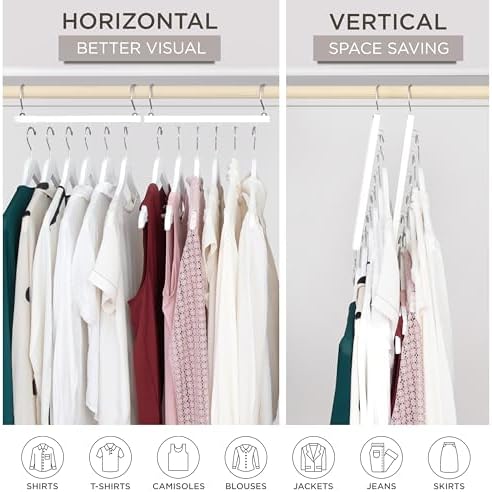 MORALVE Space Saving Hangers for Closet – 4 Pack European Beechwood 6-Tier Shirt Organizer with 360° Swivel Hook – Collapsible Clothes Hanger for Closet Organization (Hangers Not Included) - Image 4