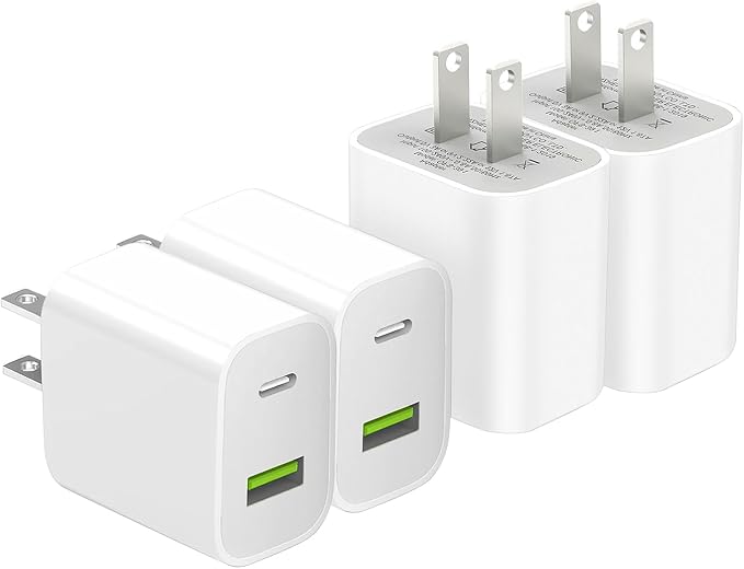 4 Pack USB C Charger Block, Dual Port Type C Wall Charger Fast Charging | 20W Power Adapter Cube for iPhone 14/14 Pro/14 Pro Max/14 Plus/13/12/11, XS/XR/X, iPad, Samsung, More by DENGWENQIANG
