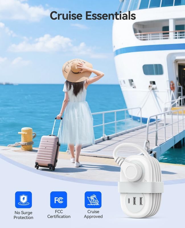ORICO Travel Power Strip, 3.7FT Small Extension Cord, Portable Power Strip Flat Plug with 2 AC Outlets 3 USB Ports (1 USB C), Multi Plug Extension Cord for Travel, Cruise, Office, Hotels - Image 7