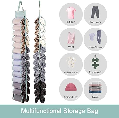 DHSFKBE Legging Organizer Storage - 2PCS T Shirt Organizer, Hanging Closet Organizers and Storage with 26 Roll Independent Compartments for Yoga Pants, Towel, Bathing Suit (Grey) - Image 4