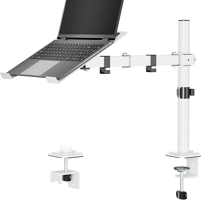 UPGRAVITY White Laptop Desk Mount with Vented Tray for Notebook up to 17 inch, Fully Adjustable Single Laptop Arm Stand Holds up to 17.6 lbs, Clamp on/Grommet Mounting | Fully Adjustable Single Laptop Arm Stand Holds up to 17.6 lbs, Clamp on/Grommet Mo... by UPGRAVITY
