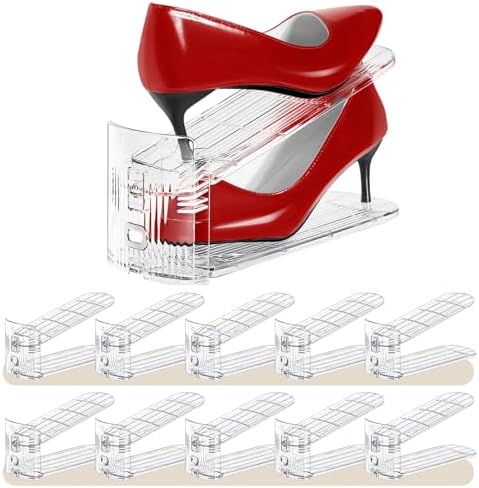 Shoe Slots Organizer 10 Pack - Shoe Stackers,3 Levels Adjustable,Space Savers 50%,Double Layer Holders for Closet (Transparent),Organizador de Zapatos by Tgzwme