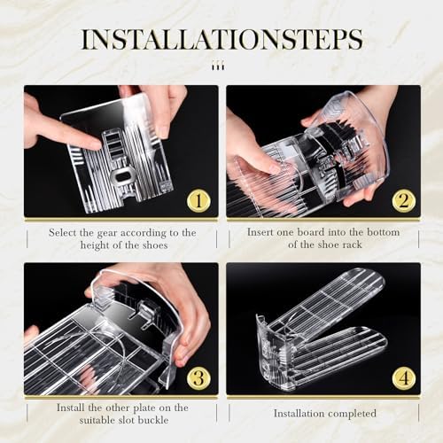 Shoe Slots Organizer 10 Pack - Shoe Stackers,3 Levels Adjustable,Space Savers 50%,Double Layer Holders for Closet (Transparent),Organizador de Zapatos - Image 4