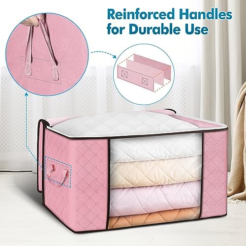 90L Large Storage Bags, 4 Pack Clothes Storage Bins Closet Organizers | Foldable Storage Containers, with Reinforced Handle, for Clothing, Blanket, Comforters, Bed Sheets, Pillows and Toys - Image 3