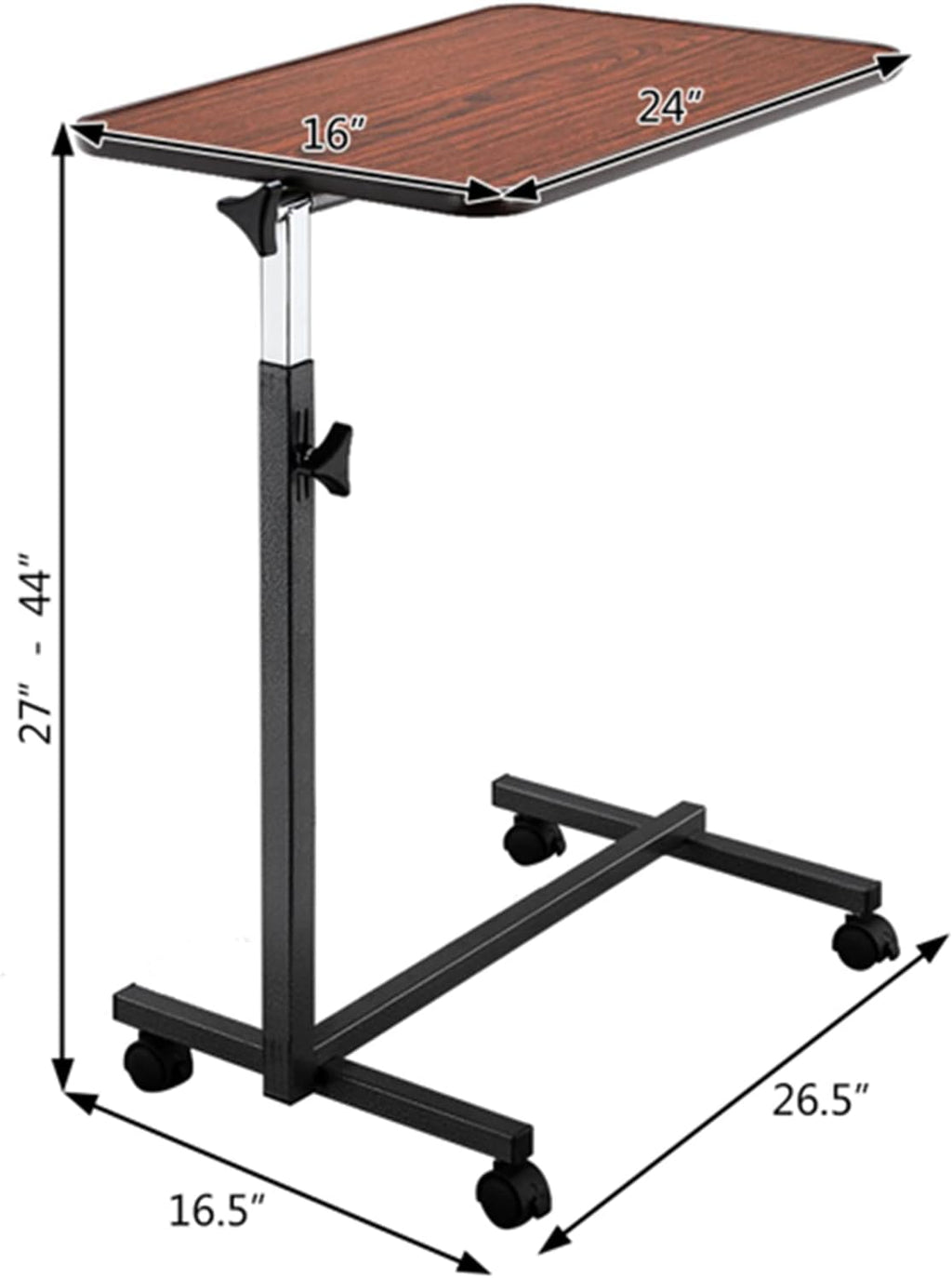 Overbed Table, Bed Table Bedside Table Lap Desk Overbed Table with Auto-Touch Adjustable Height and Wheels, Fits Over Beds and Bedside (Brown) - Image 2