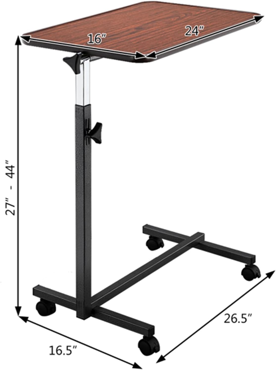 Overbed Table, Bed Table Bedside Table Lap Desk Overbed Table with Auto-Touch Adjustable Height and Wheels, Fits Over Beds and Bedside (Brown) - Image 2