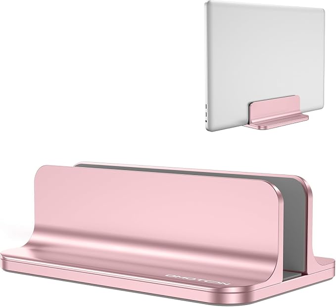 OMOTON Vertical Laptop Stand Holder, Adjustable Dock for MacBook, Rose Gold | Aluminum Stand for MacBook Stand, Fits Chromebook & Gaming Laptops up to 17.3 in, Office Desk Organization, Space-Saving by OMOTON
