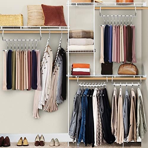 Upgrade 9 Layers Pants Hanger Space Saving Non-Slip Closet Organizer 2 Pack | Metal Space Saving Hangers Multi-Layer Multifunctional Closet Organizers Storage for Skirts Jeans Trousers(Creamy White) - Image 6