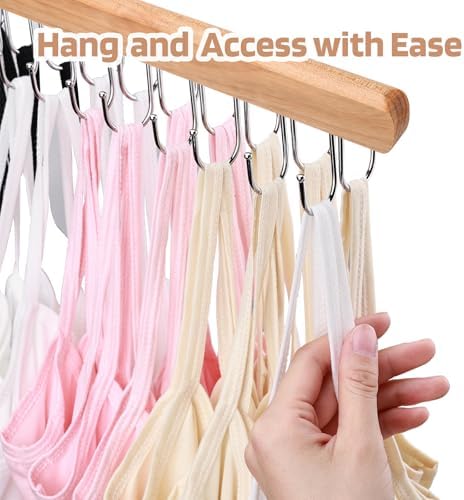 NECAMOCU 2 Pack Bra Hanger for Closet Organizer, Premium Tank Top Hangers | Wooden Bra Holder with 36 Foldable Hooks, 360° Rotating Design, Space Saving Storage for Tank Tops, Bras, Belts, and More - Image 5