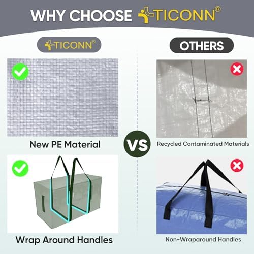 TICONN 4 Pack Extra Large Moving Bags Heavy Duty with Zippers & Carrying Handles, Durable Storage Bags Moving Boxes for Closet Organizers and Storage (4 Pack, Olive) - Image 4