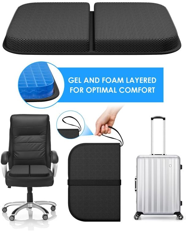WISIMMALL Gel Seat Cushion Portable Travel Cushions, 16.5" x 12" Large Size Super Thick Foldable Chair Seat Cushion Lightweight for Car Office Chair Wheelchair, Pressure Sores Tailbone Pain Relief - Image 6