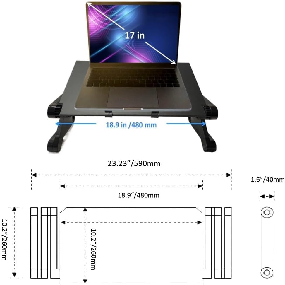 Adjustable Lap Laptop Computer Portable CPU Cooling Fan Ergonomic Vented Table Stand Desk Tray (480 * 260mm with Mouse Pad & Double Fans, Black) - Image 8