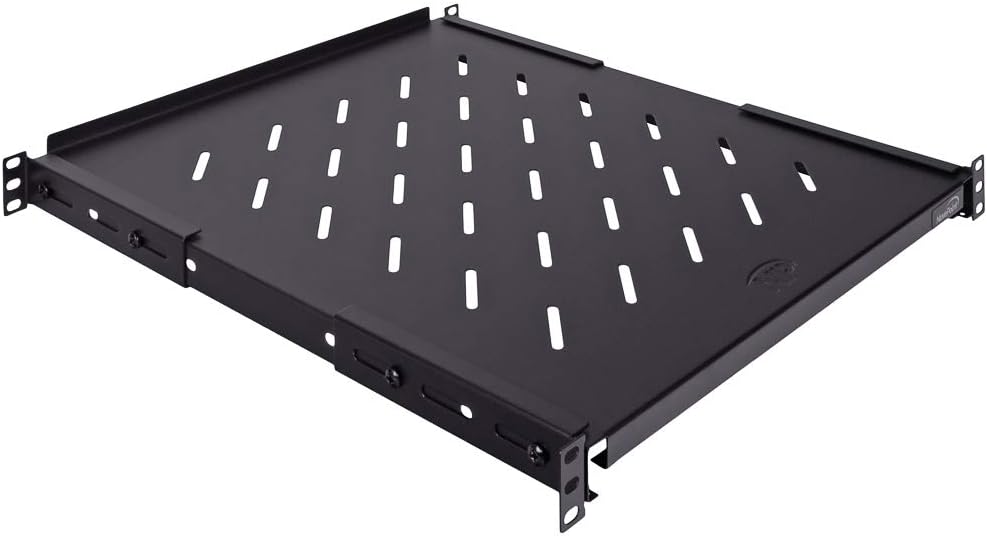 Vented 4-Post Shelf, Adjustable, Black, 550 mm Depth, 1U, 242 lbs, Cold Rolled Steel, CE Compliant by NavePoint