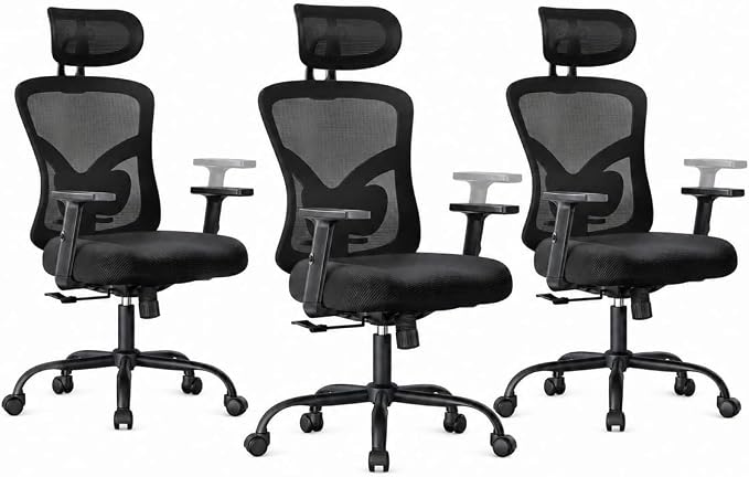 Marsail Ergonomic Office Chair Ergonomic Gaming Chair with Lumbar Support, 2D Headrest, Adjustable Armrests, Contoured Seat Cushion, Computer Desk Chair with Wheels for Home and Office, Pack of 3 by Marsail