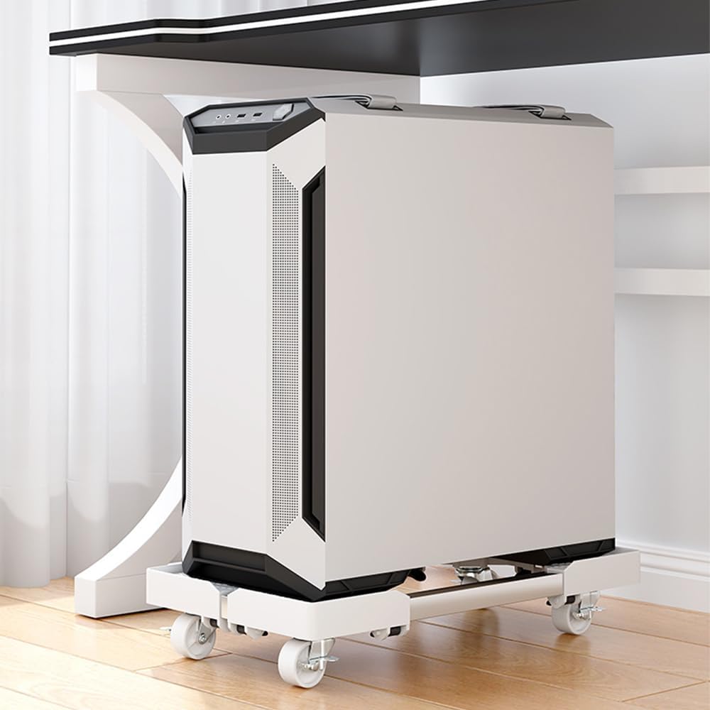 White Mobile CPU Stand, Adjustable PC Tower Stand by Niciksty