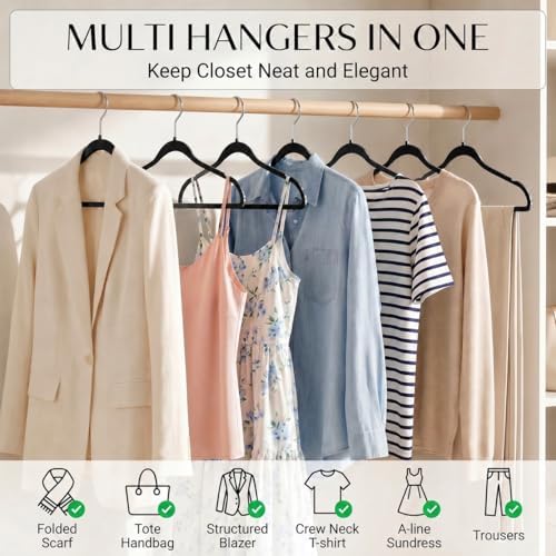 SMARTOR Plastic Hangers 20 Pack - Thin Hangers for Space Saving - Black | Heavy Duty for 11 LBS, 360 Swivel Hooks, Non Slip Notches for Camisole, 0.2" Thin for Small Closet, Durable and Flexible - Image 6