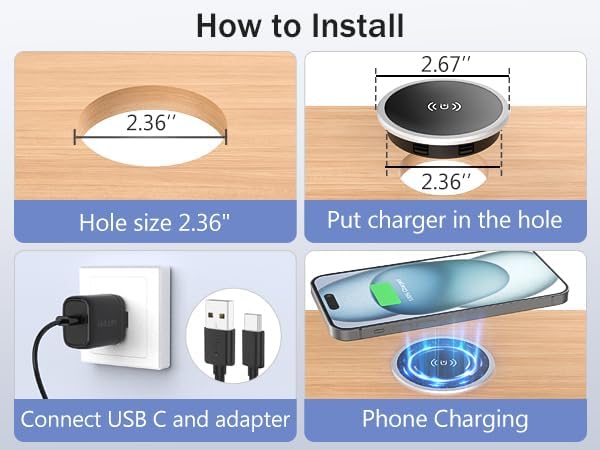 Recessed Magnetic Wireless Charger 15W, Hidden Desk Mount for iPhone 17-12 | Qi Certified Fast Wireless Charging Pad,Flush Mount Design, Under Desk Installation, Space Saving, Office Desk, Nightstand - Image 8