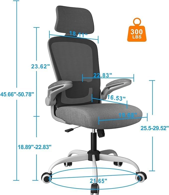Mimoglad Office Chair, High Back Ergonomic Desk Chair with Adjustable Lumbar Support and Headrest, with flip-up Armrests for Guitar Playing, 5 Years Warranty (Modern, Grey/Gray) - Image 2