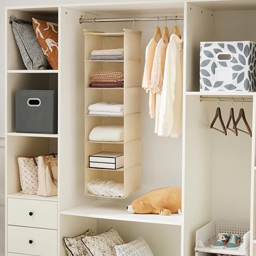 MAX Houser 2 Pack 6 Tier Foldable Hanging Closet Organizer, Beige | foldable lightweight fabric closet storage, space-saving design for Bedroom, Closet Hanging Shelf for Storage - Image 5