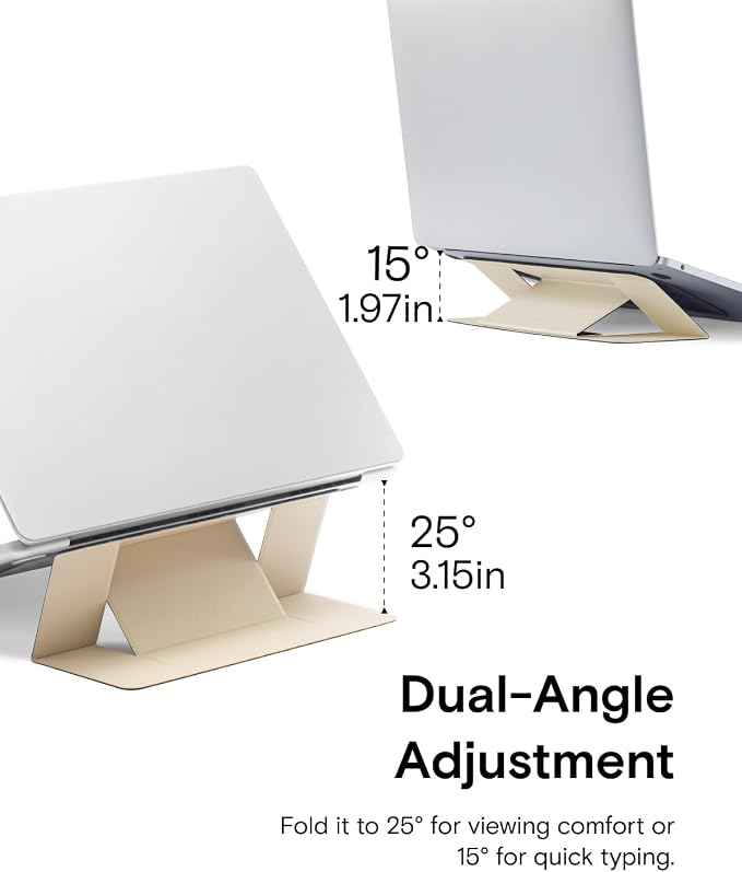 MOFT Laptop Stand for Desk, Adhesive MacBook Computer Stand with 2 Adjustable Viewing Angles, Foldable and Portable Laptop Riser Compatible with 11"-16" Laptops, Earthen Beige(Adhesive Version) - Image 5