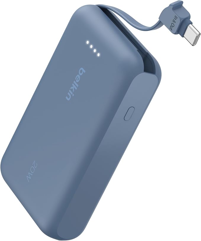 Belkin 10000mAh 20W USB C Power Bank, Portable Charger for iPhone & iPad | Fast Charging, Integrated USB C Cable, Eatra USB C Port, iPhone 17, iPad, Samsung Galaxy S26, Charge 2 Devices by Unknown