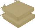 downluxe Waterproof Outdoor Chair Cushions for Patio Furniture, 22" x 22" x 3" Patio Chair Cushion with Adjustable Ties & Portable Handle, Square Outdoor Cushion with Removable Cover, Khaki, 2 Pack by Downluxe