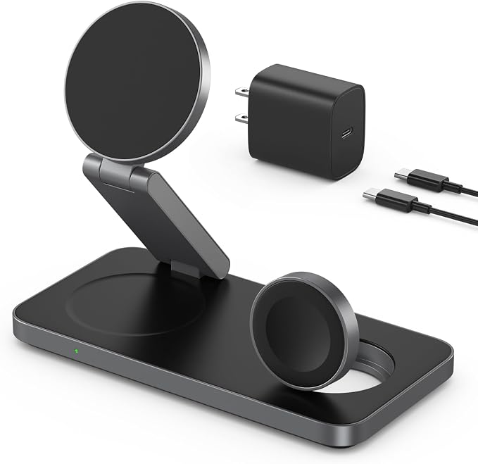 VBA 3 in 1 Wireless Charging Station for Apple MagSafe Charger,Foldable Fast Charging Magnetic Wireless Charger Stand,Travel Charger for iPhone 17 Air 16 15 14 13 12,Apple Watch,AirPods (Black) - Image 9