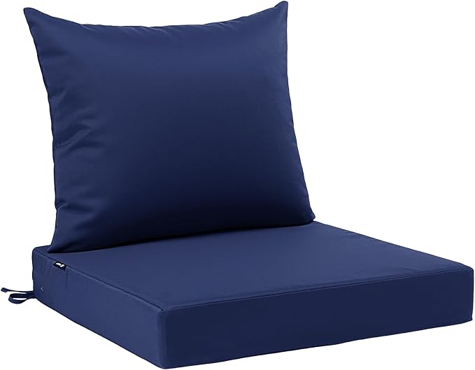 Favoyard Outdoor Patio Seat Cushions Set, 24 x 24 Inch, Waterproof, Blue | Fade-Resistant, Removable Cover, Deep Seat & Back Cushion, Tie Straps for Patio Furniture, Garden, Rocking Chair, Sofa Couch by OutdoorFurnitureAccessories