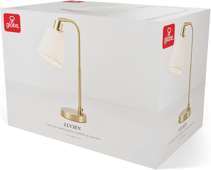 Globe Electric 61000057 16" Desk Lamp, Matte Brass Finish, White Shade, Adjustable Pivot Joint, Rotary Switch on Socket, Modern Lighting for Bedroom or Office, Indoor Lights, E26 Base - Image 9