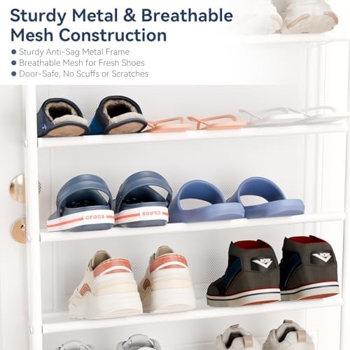 Whitmor 36 Pair Over The Door Shoe Organizer, 12 Tier Hanging Shoe Organizer, Heavy Duty Metal & Mesh Shoe Holder, Hanging Shoe Rack for Closet Organizer & Storage, 74" H x 21.7" W x 7.5" D, White1 - Image 5