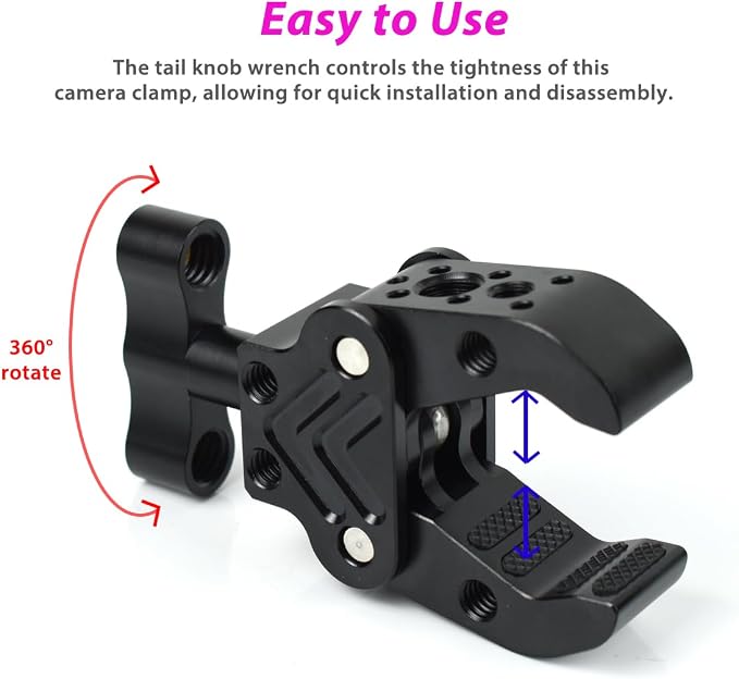 Super Clamp with 1/4" 3/8" Threads, Camera Clamp Mount for LED Lights,Magic Arm, Mic, Wireless Flash Receivers, Triggers, Photography Accessories - Image 2