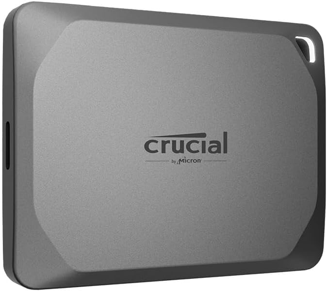 Crucial X9 Pro 1TB Portable SSD, Up to 1050MB/s Read & Write, 3.2 USB-C, External Solid State Drive, Durable Storage for PC & Mac, for Content Creators & Videogaphers, Silver - ‎CT1000X9PROSSD902 by Crucial