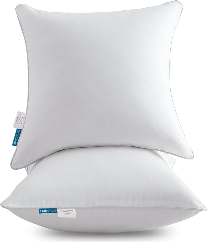 Oubonun 16 x 16 Throw Pillow Inserts Set of 2-100% Cotton Cover - White Couch Bed Decorative Pillow Pair by Oubonun