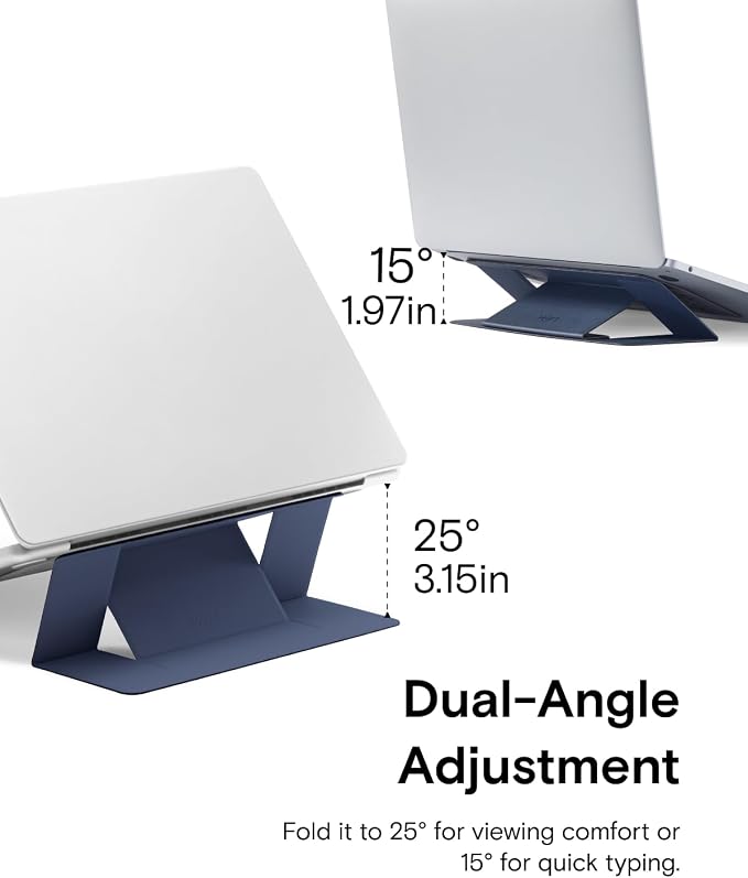 MOFT Laptop Stand for Desk, Adhesive MacBook Computer Stand with 2 Adjustable Viewing Angles, Foldable and Portable Laptop Riser Compatible with 11"-16" Laptops, Navy Blue(Adhesive Version) - Image 5