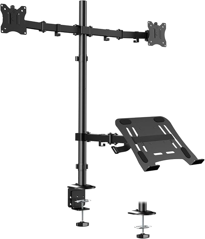 Dual Monitor and Laptop Desk Mount fits 17-32 Inch, Full Motion | Premium Matel, Extra Long Pole, 19.8 lbs Per Arm, Adjustable Stand, C-Clamp & Grommet, VESA 75/100 mm, Black by STANDOPIA